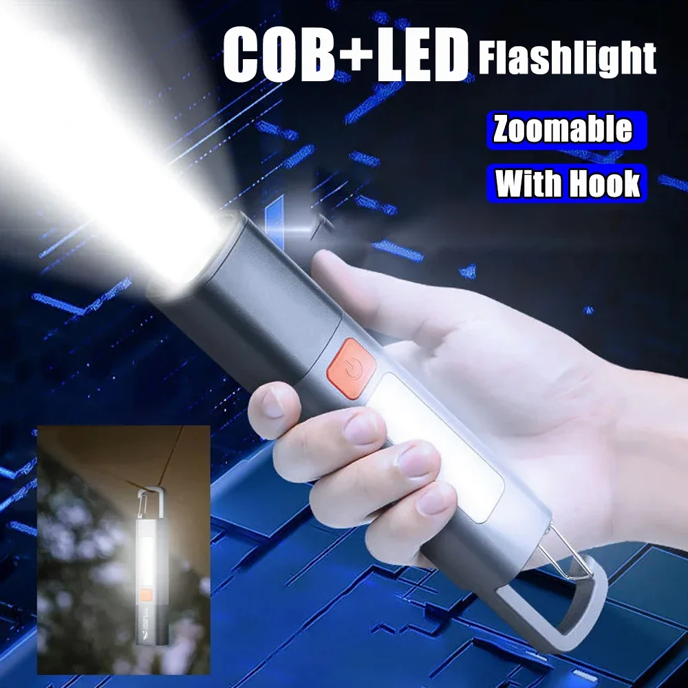 

1-10PCS Super Bright LED Flashlight XPE Torch Light With Hook Camping Light USB Rechargeable Zoomable Waterproof Flashlight