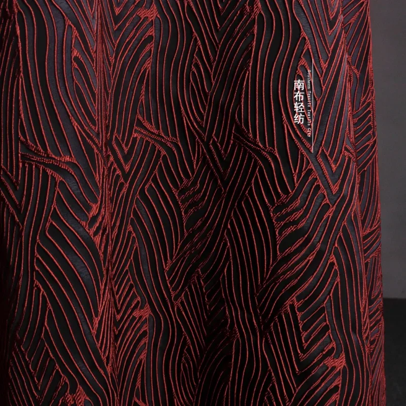 Red Black Jacquard Fabric Stiff Texture Coat Dress Curtain Clothing Wholesale Cloth Per Meter Apparel Diy Sewing Material