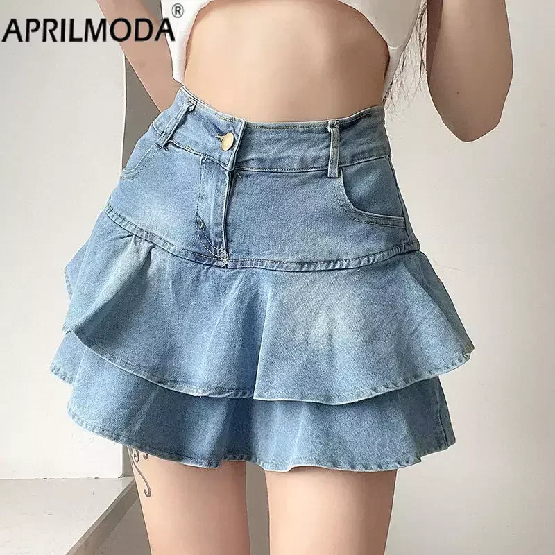 Y 2K Kawaii Ruche Vintage Denim Rok Shorts Vrouwen 2024 Zomer Esthetische Punk Hoge Taille A-Lijn Slanke Sexy Mini Jean Rokken