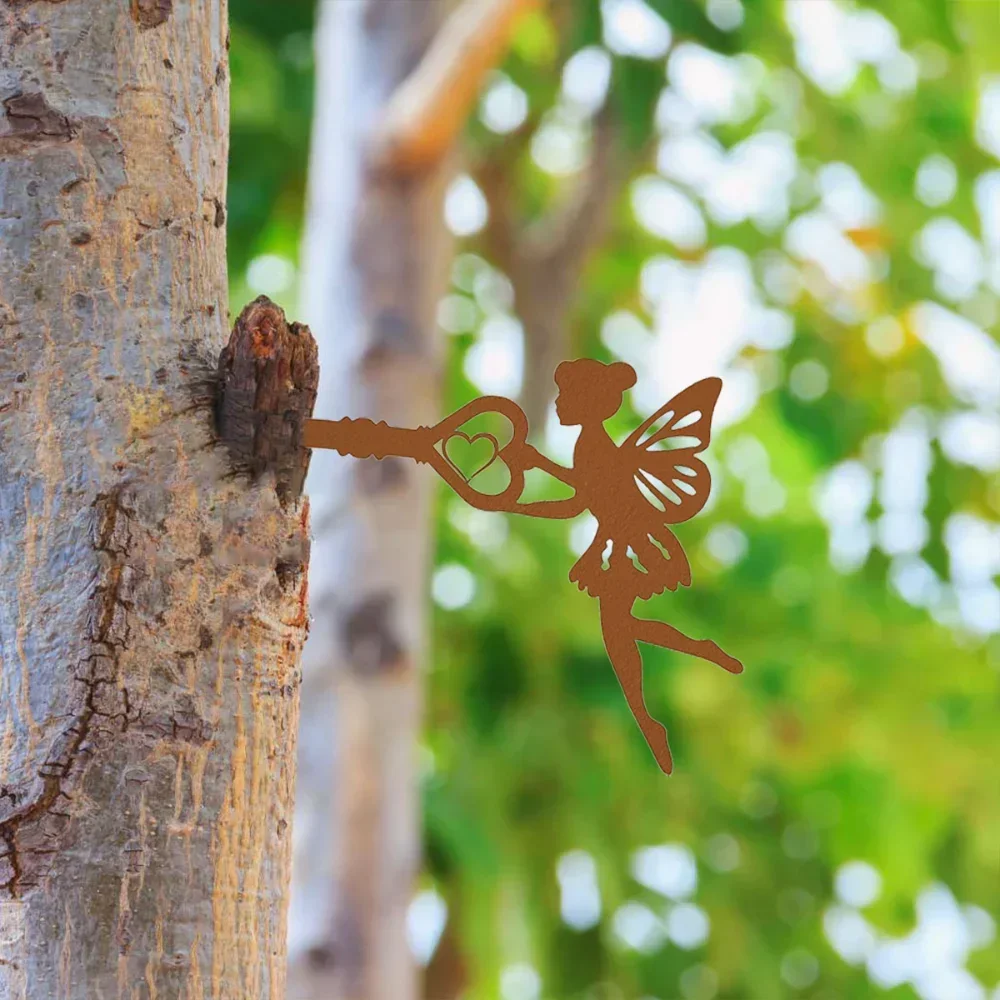 1pc Angel on Branch Steel Silhouette - Add a Whisper of Angelic Grace to Your Home with this Gorgeous Metal Wall Art