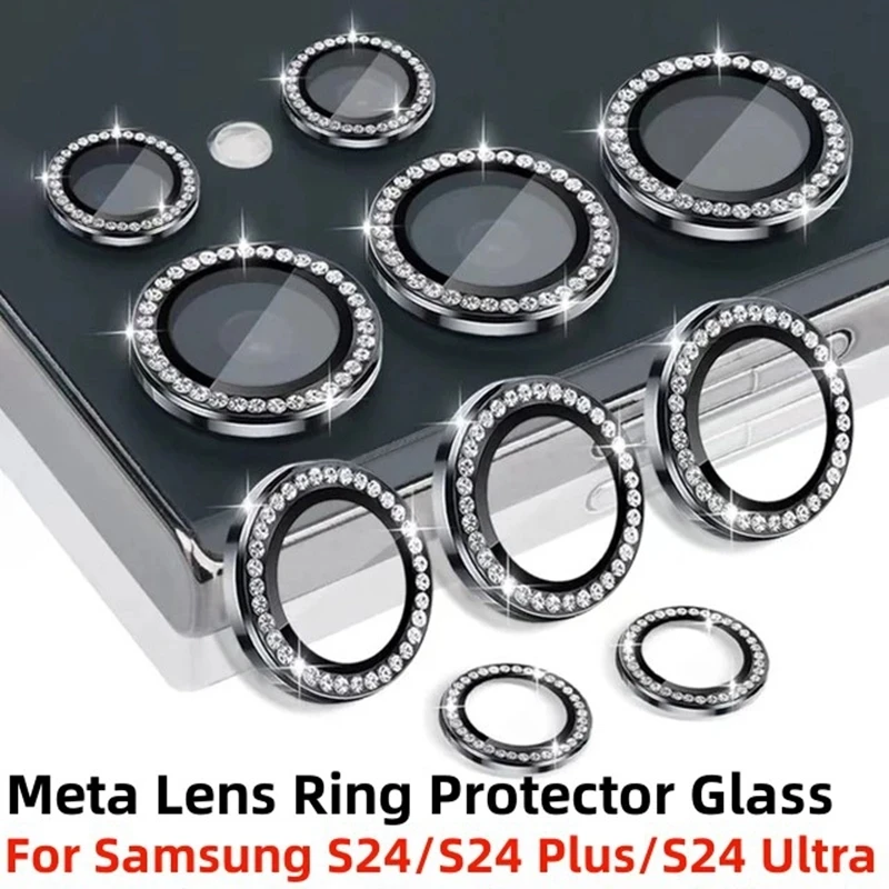Bling Diamond Glas Kamera Objektiv Schutz Fall für Samsung Galaxy S24 S25 Ultra S23 S22 FE Plus Ultra Objektiv Ring Kappe Locator S25
