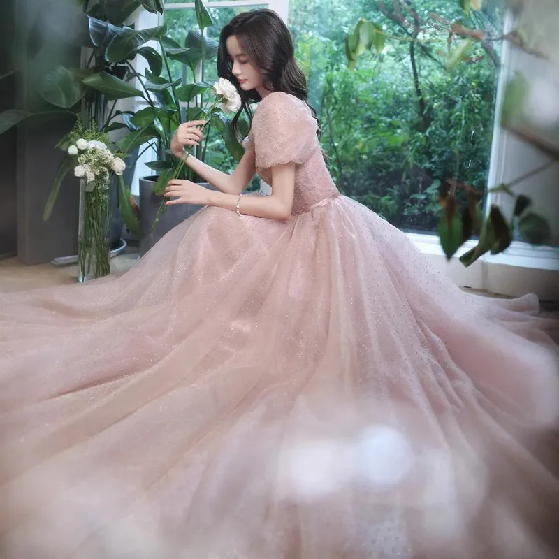 Sukienka wieczorowa damska na bankiet, letnia nowa stylizacja, wróżkowa różowa, na spotkanie roczne, egzamin artystyczny, dla prowadzącej, na pokaz mody, sukienka do występów.