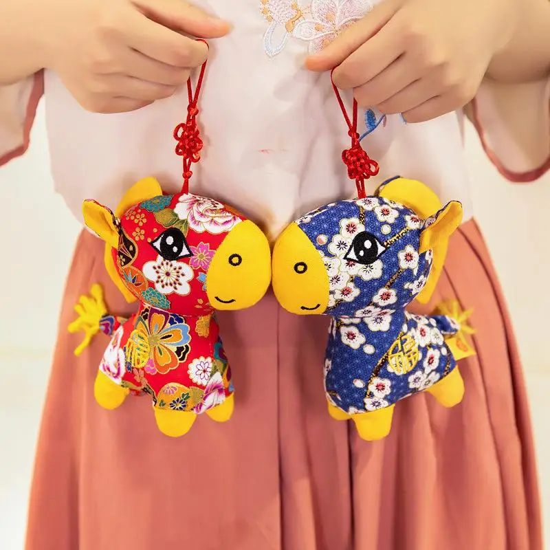 Peluche cavallo zodiacale cinese con stampa floreale; Autentica bambola di peluche dell'anno del cavallo