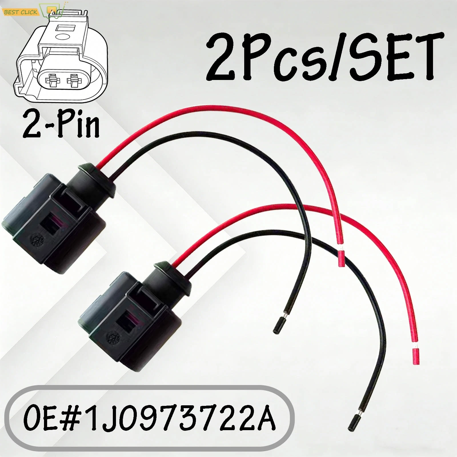 2Pcs 2-Pin Headlight Washer Pump Connector Waterproof Plug 1J0973722A For VW Passat Tiguan Polo Golf Transporter