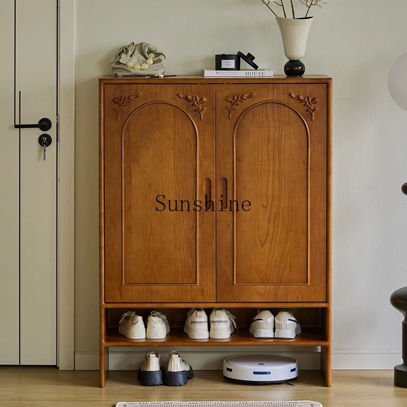 

French retro solid wood home entrance entrance entrance storage shoe cabinet