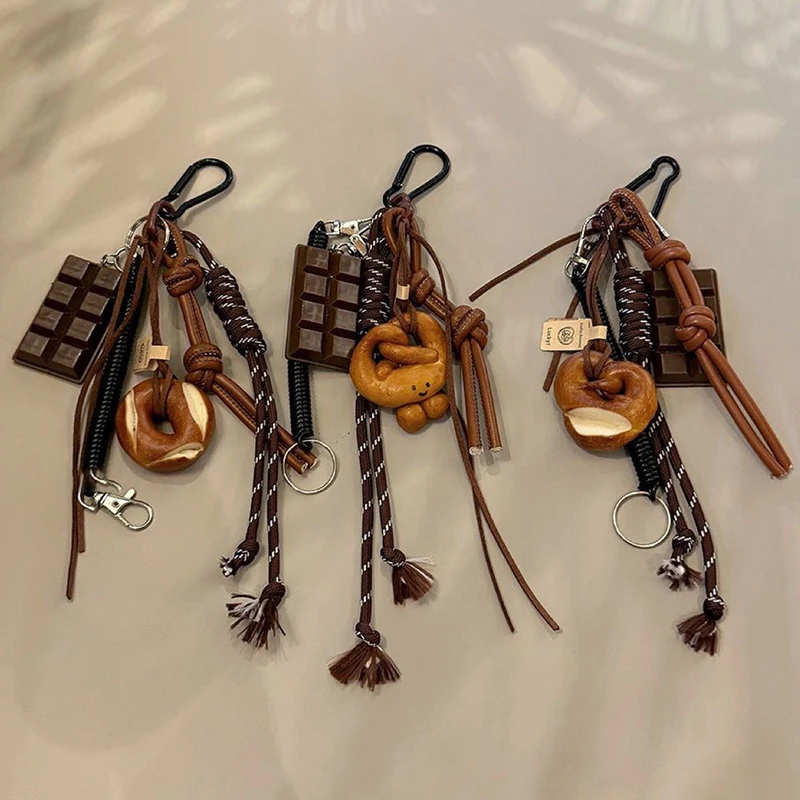 Alkaline Bread Pendant Chocolate Climbing Rope Keychain Nylon Braided Rope Pendant Bread Chocolate DIY Pendant