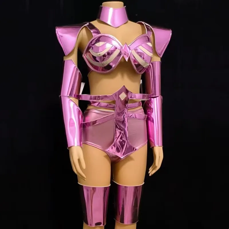 

Сексуальный блестящий лазерный кожаный бикини для бара, ночного клуба, танцевальный наряд, DJ, певица, одежда для выступлений, костюм для вечеринки, костюм Drag Queen