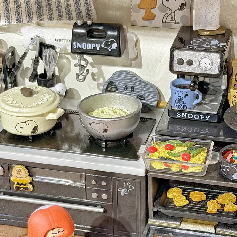 Genuine Re-Ment Snoopy'S Black And White Kitchen Cooking Utensils Oven Blind Box Miniature Scene Collectible Model Ornaments Toy view 4