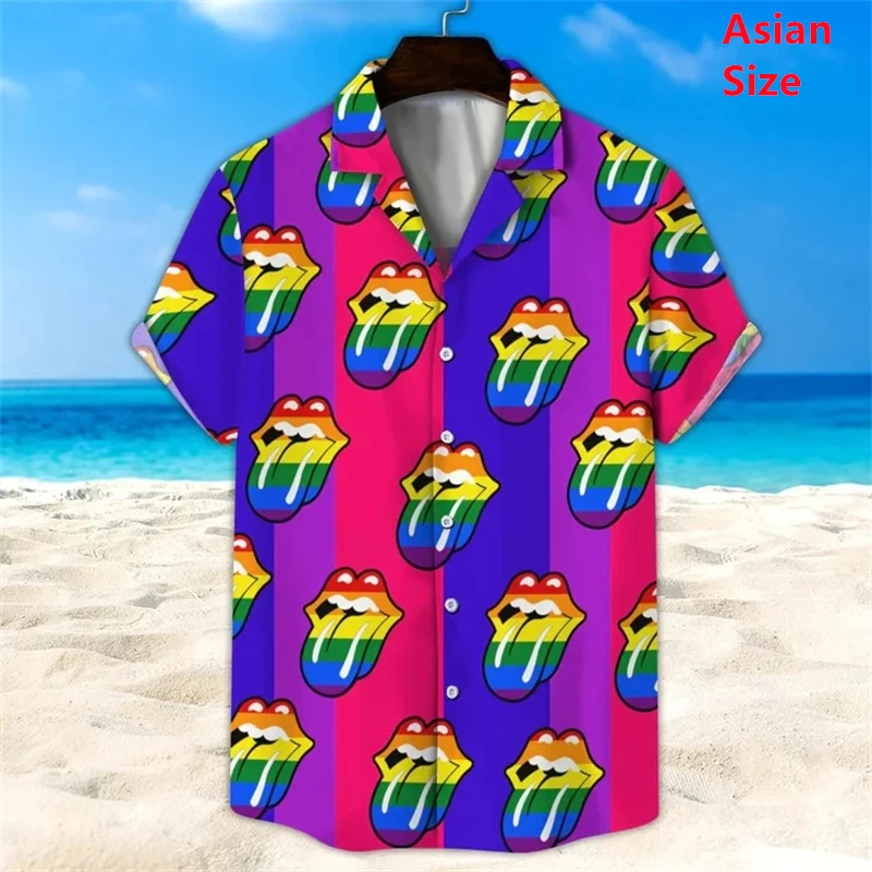 Mens Designer Clothes Lgbt 3d Print Shirt Oversized Summer Man Shirts Beach Hawaiian Harajuku Colorful Camisa Masculino Tops Tee