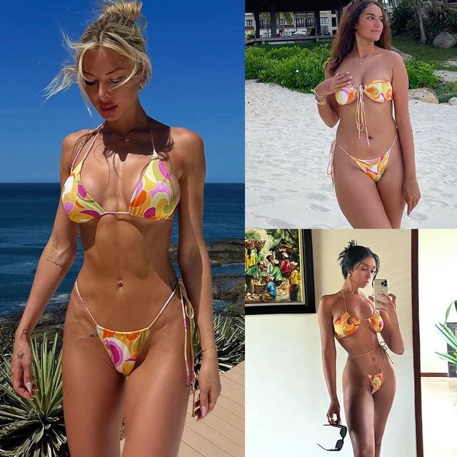 sexy thong bikinis triangle 2 pieces mini micro bikini set push up bathing suits beach wear string bandage swimsuit swimwwear XL AliExpress