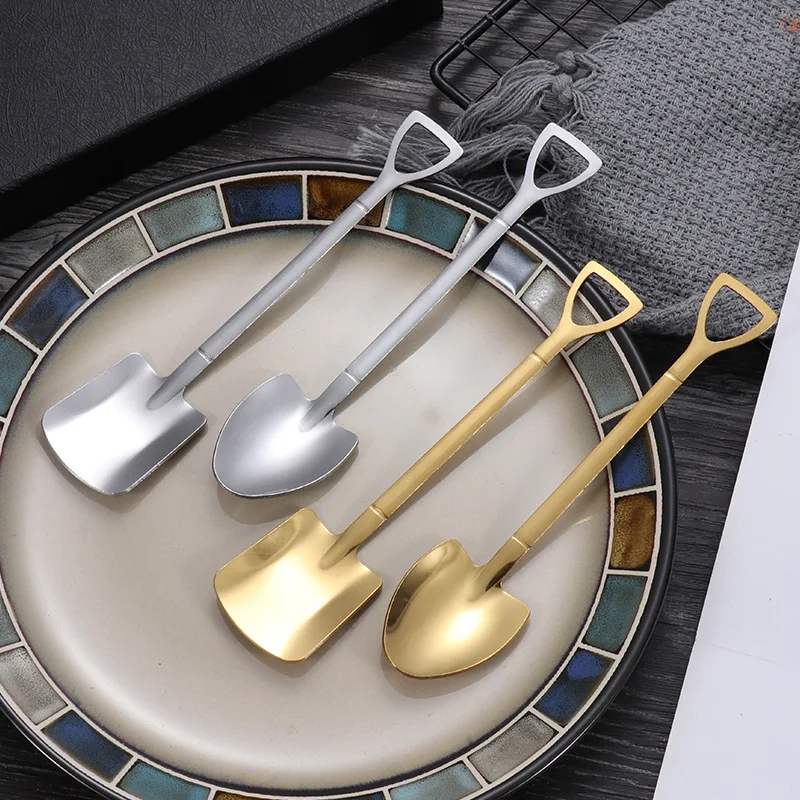 Stainless Steel Spade Shovel Iron Shovel Handle Home Use Dessert Spoon Mixing Spoon Tableware Gift Long Handle