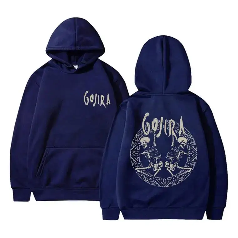 الفرنسية المعادن الفرقة Gojira الهيكل العظمي مزدوجة الوجهين الجرافيك هوديي الرجال النساء خمر قناع السترة المتضخم هوديس الذكور عادية