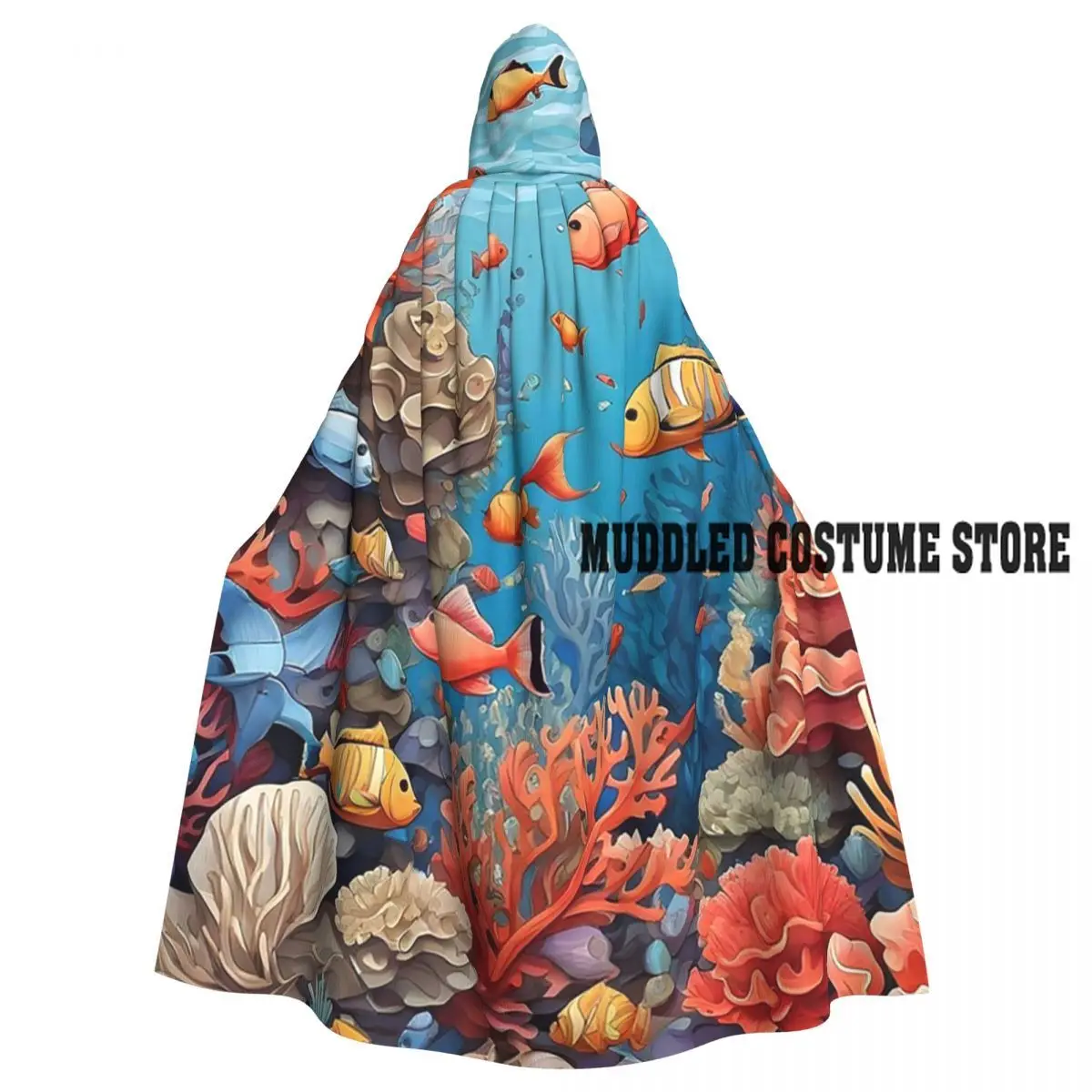 

Длинный плащ с капюшоном «Коралловый риф и рыбы», средневековый костюм ведьмы, накидка для косплея, Хэллоуин, вечеринка, унисекс для взрослых