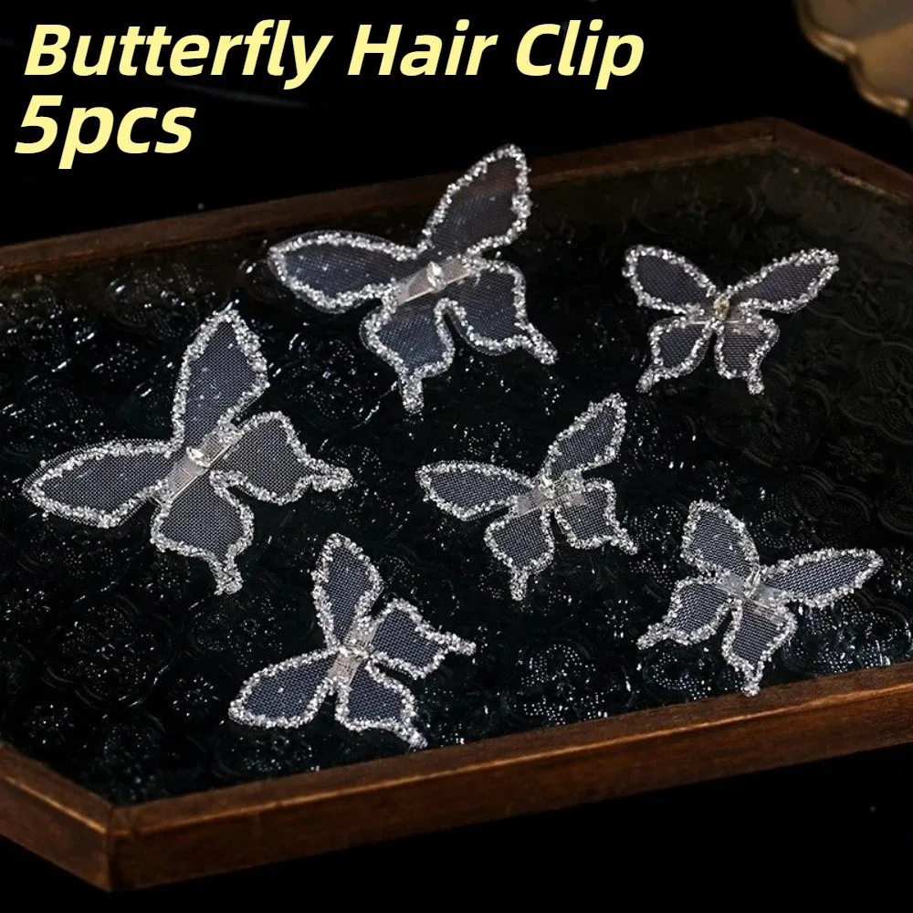

5pcs/set Lovely Sweet Style Butterfly Hair Clip Handmade Elegant Butterfly Hairpin Delicate Bridal Headgear Accessories Set