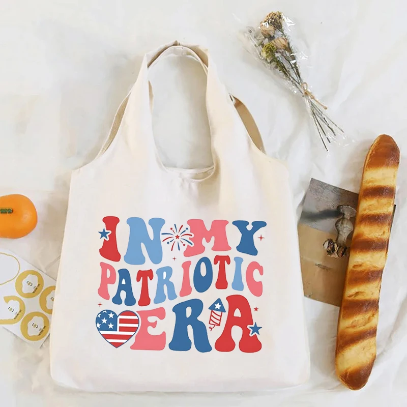 PATRIOTIC ERA Printed Storage Tote Bag Casual Retro Shoulder Bag Travel Sundries Organizer Eco-friendly Supermarket Shopping Bag