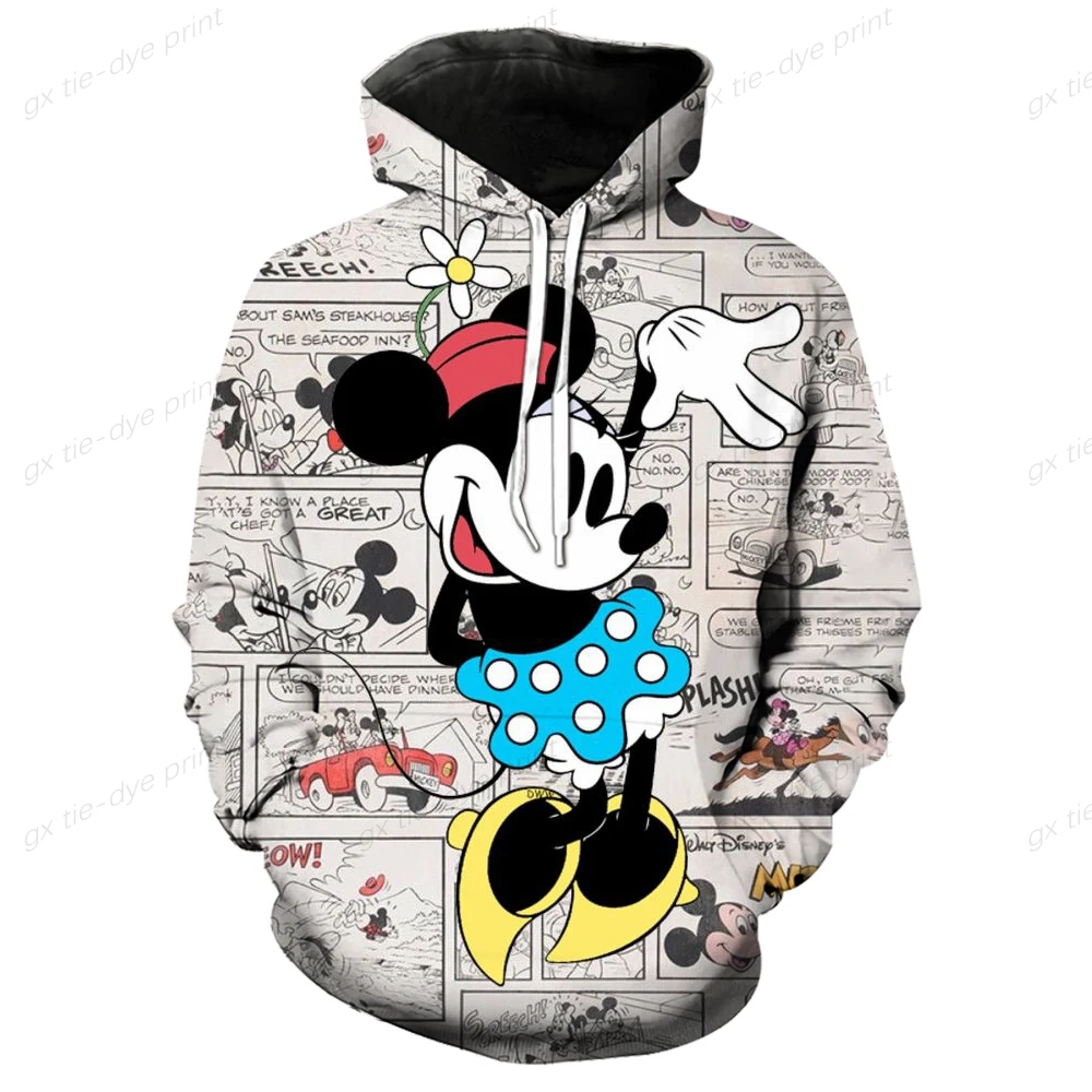 Homens e mulheres da Disney Desenhos animados 3D Hoodie, Minnie, Mickey Mouse moletons, meninos e meninas pulôver, Harajuku stre