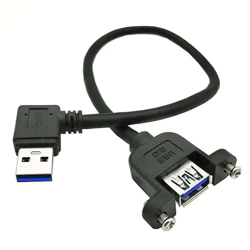 0.3m USB3.0 A Male 90° Elbow to A Female Extension Wire With Screw Holes and Ears USB3.0 Male to Female Busbar Can Be Fixed