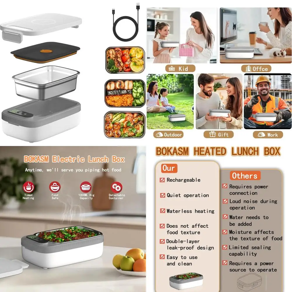 

Мужской портативный ланч-бокс с электрическим подогревом, перезаряжаемый 14000 мАч, емкостью 1000 мл, идеально подходит для путешествий, использования на открытом воздухе и в офисе
