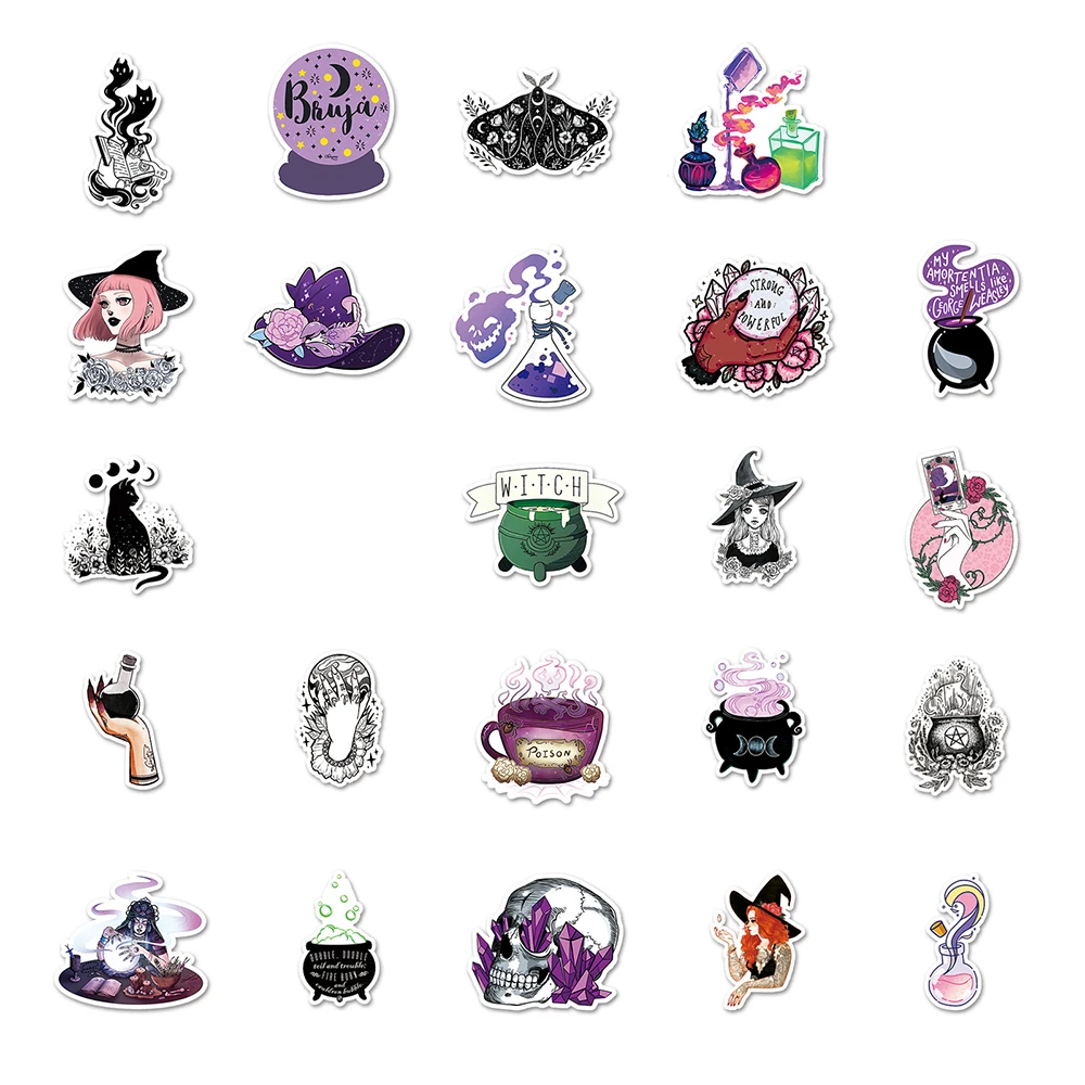 10/30/50PCS Horror Witch Apothecary Magic Crystal Stickers DIY Laptop Luggage Skateboard Graffiti Decals Sticker for Kid Toys