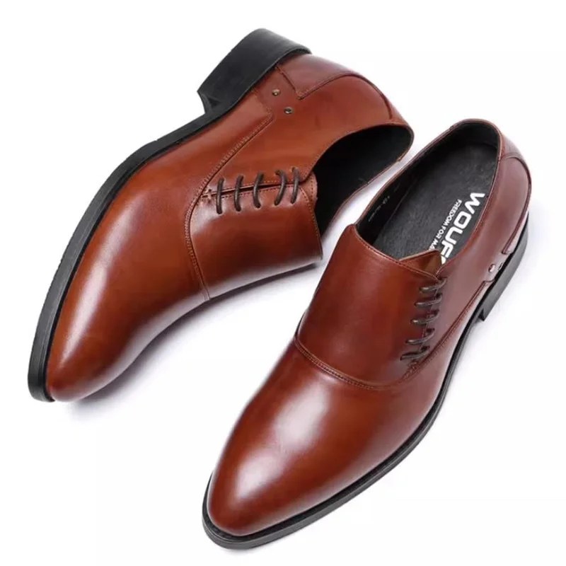 Invisible Inner 6-8cm High Heel Shoes Men Height-increasing Leather Shoes Men's Business Formal Loafers Slip-on Dress Shoes