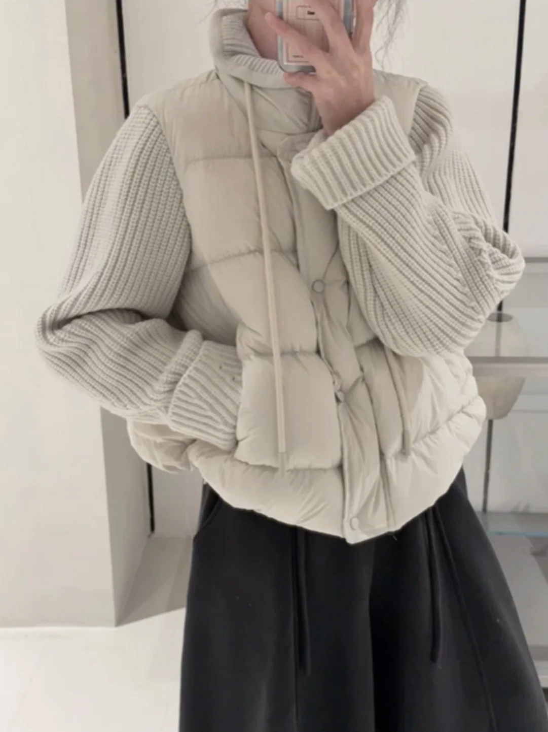 

Модная вязаная куртка в стиле пэчворк с воротником-стойкой, утепленная, из хлопка, в корейском стиле, больших размеров, на одной пуговице