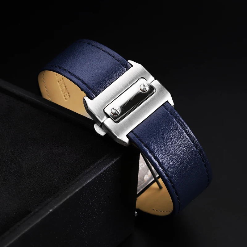 For Cartier Sandoz Santos100 Series Men's Straps Folding buckle Genuine Lea-ther Watch Band 23mm cowhide Watch accessories