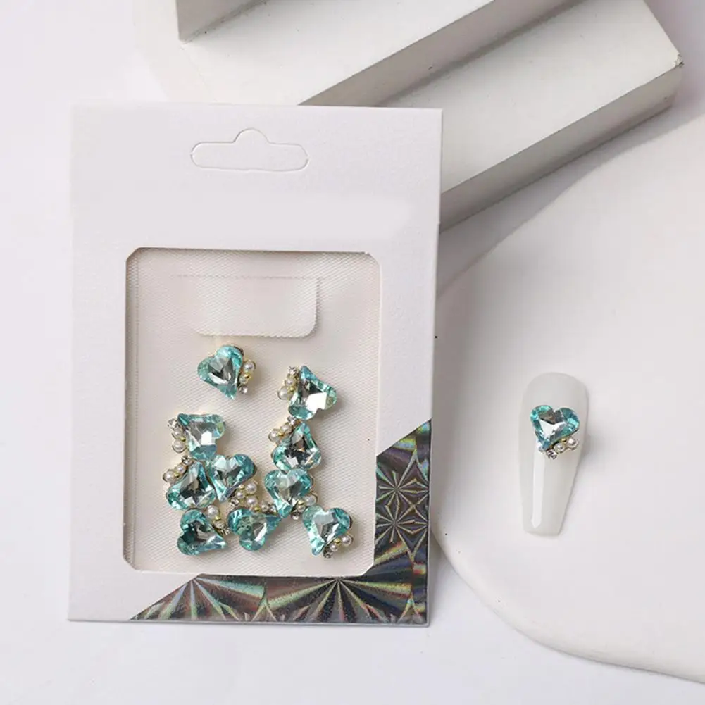 10 قطعة/المجموعة مسمار الفن ديكور شكل قلب الراين مسمار سحر فو اللؤلؤ مانيكير ديكور