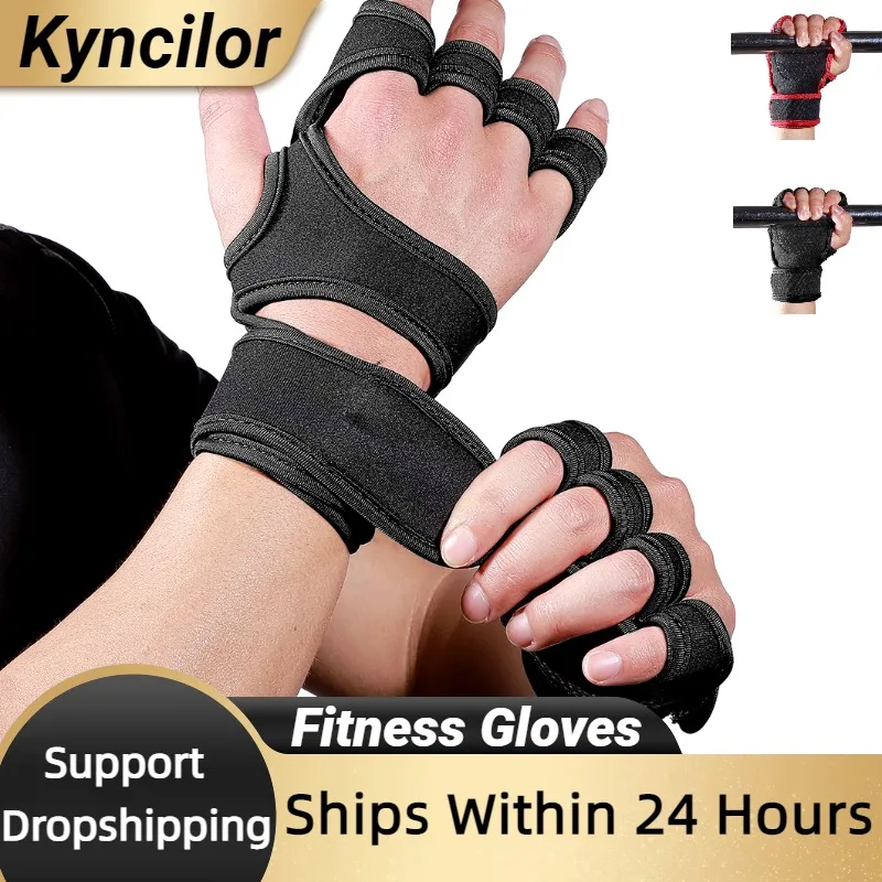 Kyncilor Weight Lifting Gym Gloves Women Men Fitness Sports Gloves Body Building Gymnastics Grips Stripe Gym Hand Palm Gloves