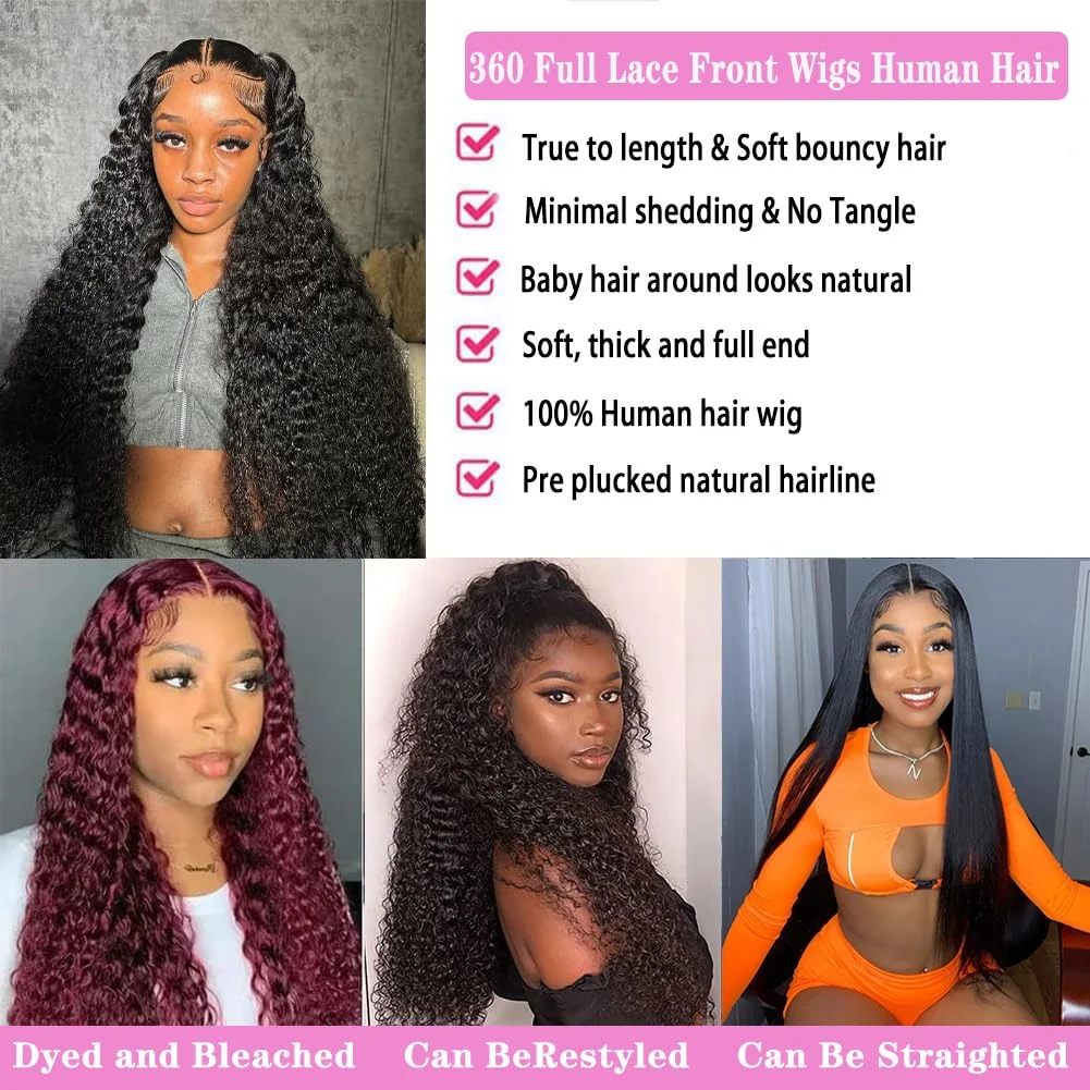 Invisi Strap 360 Full HD Front Lace Human Hair Wig Deep Wave Lace Front Pre-Plucked 13x6 Deep Curly Wave Frontal Wig for Women