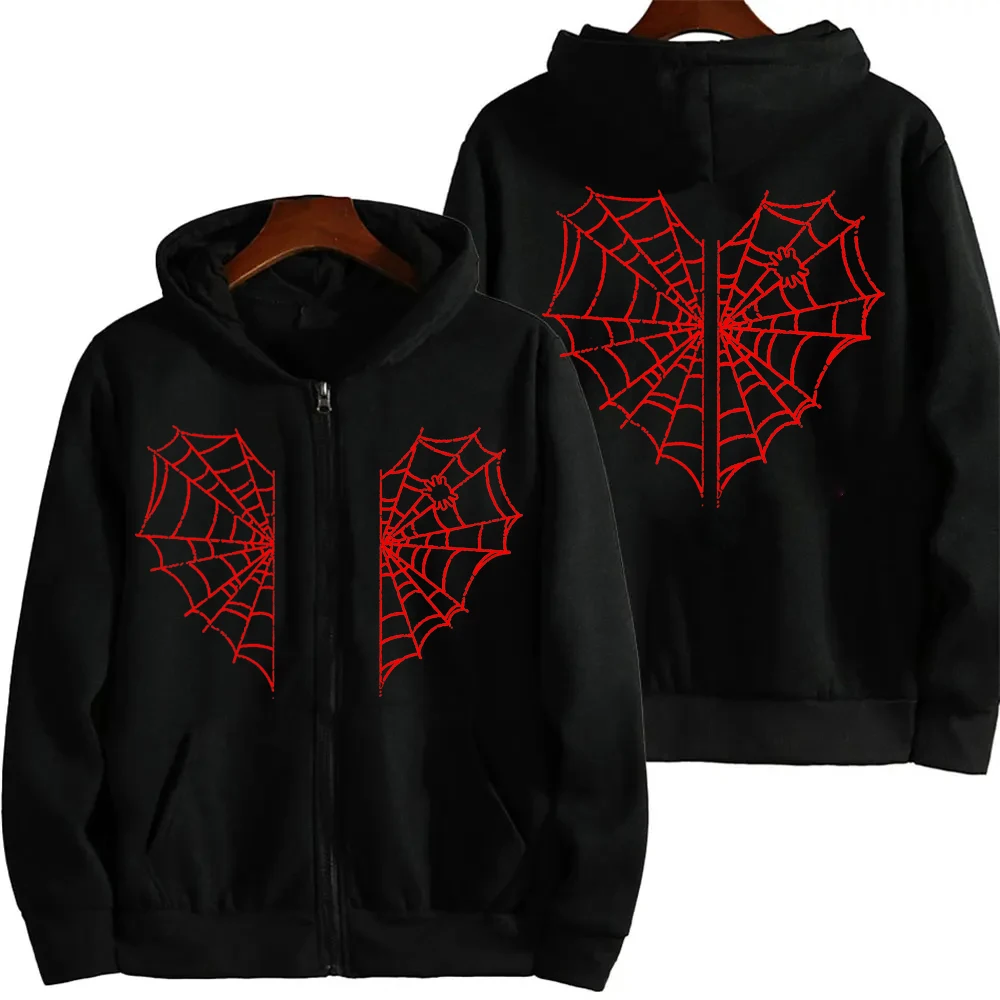 Casual Women\'s Zip Up Hoodies Jacket Spider Print Women Hoodie Stylish Hooded Sweatshirt Autumn Winter Zipper Jackets Coats