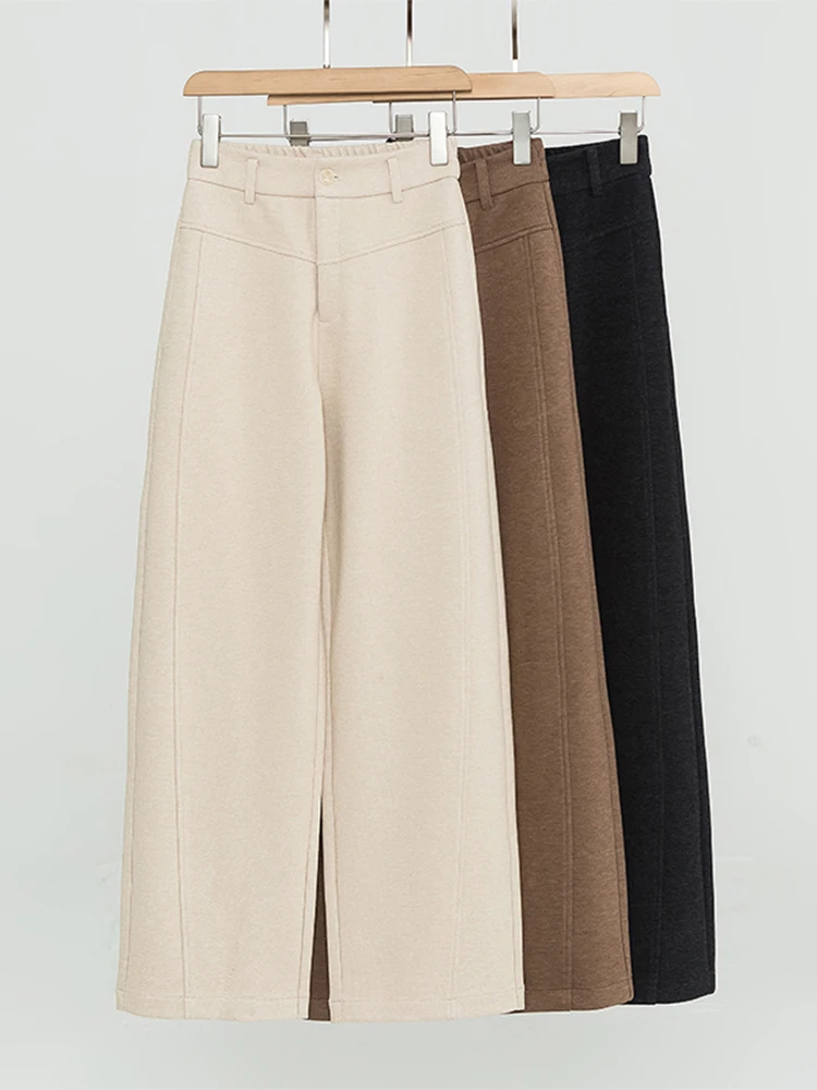 

Шерстяные брюки с высокой талией и широкими штанинами, женские повседневные прямые брюки на флисовой подкладке, осенне-зимние, новый стиль, утягивающие брюки