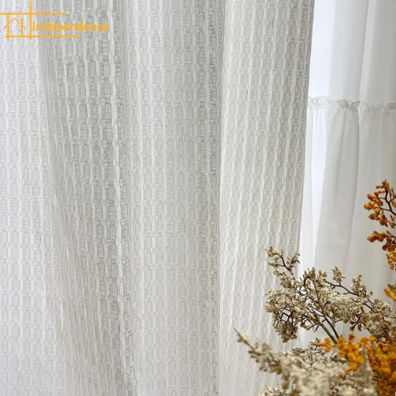 Thickened Sun Protection and Heat Insulation Jacquard Pleated White Screen Window Gauze Living Room Balcony Bedroom Bay Window