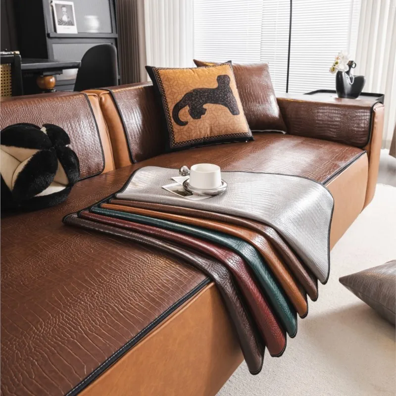 2024 Autumn Winter Home Non-slip Living Room PU Leather Sofa Cushion Couch Sofa Covers Waterproof Slipcover Funda Sofa Mats