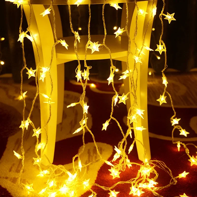 2M 20LED Star Lamp String Light Fairy Garland Lantern Girl Rooms Decoration Holiday Birthday Wedding Curtain Decor Lights