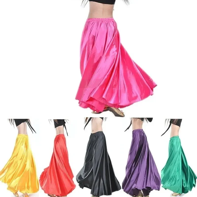 

2026 Fashion Full Circle Satin Long Skirt 360 Degree Swing Design Professional Ballroom Latin Dance Performance Skirt For Women