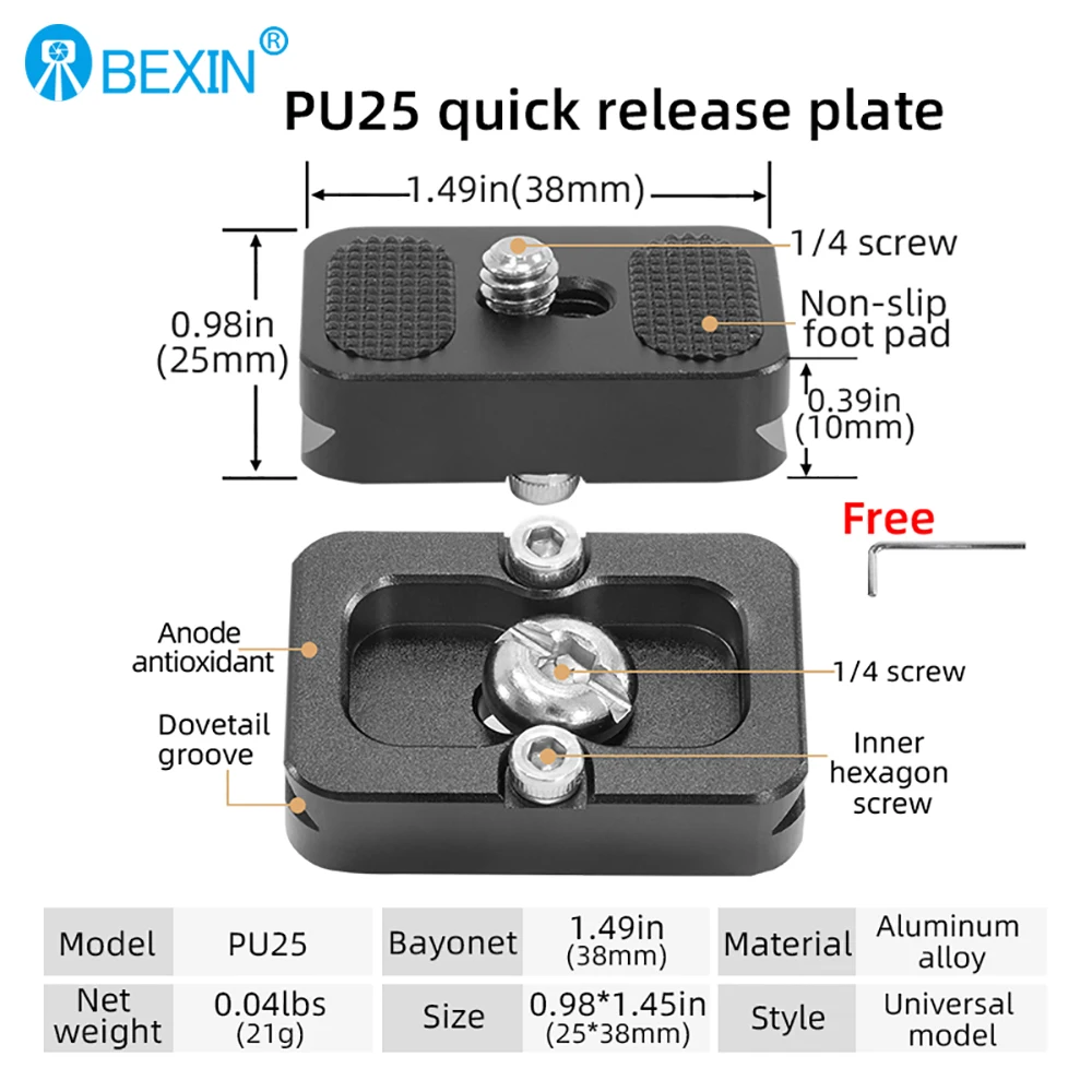 BEXIN Mini Plate Quick Release Plate Tripod Plate Quick Release Camera Plate PU-25 1/4 Screw Mount For Arca Swiss DSLR Camera