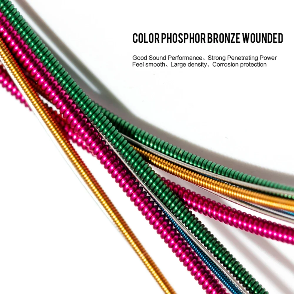 Orphee Q160C Seri Warna Senar Gitar Akustik Warna-warni Perunggu Luka Senar Akustik Set 1st-6th Cahaya Normal 011-052