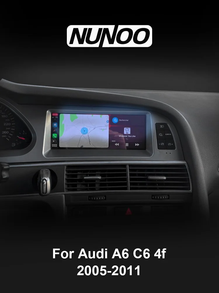 Nunoo Android 14 CarPlay Autoradio für Audi A4 A5 A6 Q7 MMI 2G Basic mit rotem Bildschirm, GPS-Navigation, Multimedia-Stereo und WLAN