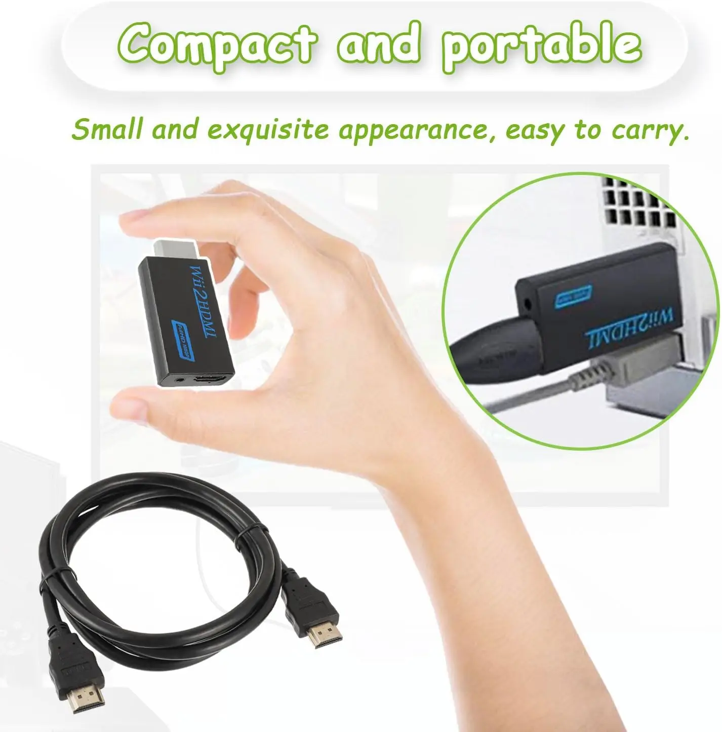 High Definition TV Wii HDMI Adapter, Compatible With Monitors and Projectors, Supports NTSC/PAL 480i/480p/576i/720p/1080p