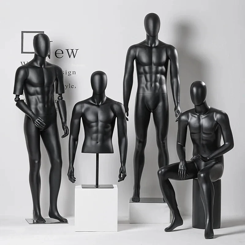 Dumb Black Mannequin Full Body Men's Clothing Store Men's Model Display Stand Clothing Store High-end Dummy Male Mannequin Stand