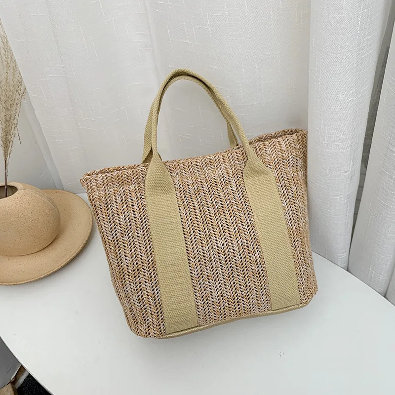 Summer Trend Straw Bags New Popular Hit Color Handbags for Women 2023 Designer Luxury Zipper Color Matching Tote Bag