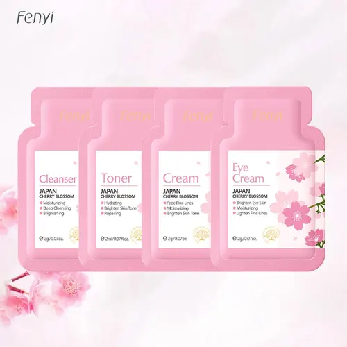 4 Uds juegos de cuidado de la piel Sakura limpiador crema facial tóner crema de ojos limpieza profunda hidratante Control de aceite Kit de cuidado de la piel traje de viaje