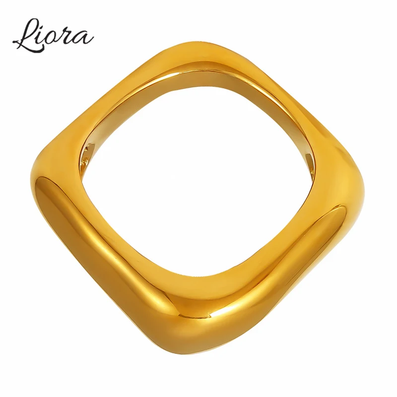 Liora 316L Stainless Steel Square Rings For Women Men Shiny Polished Statement Ring Simple Finger Rings Waterproof Jewelry