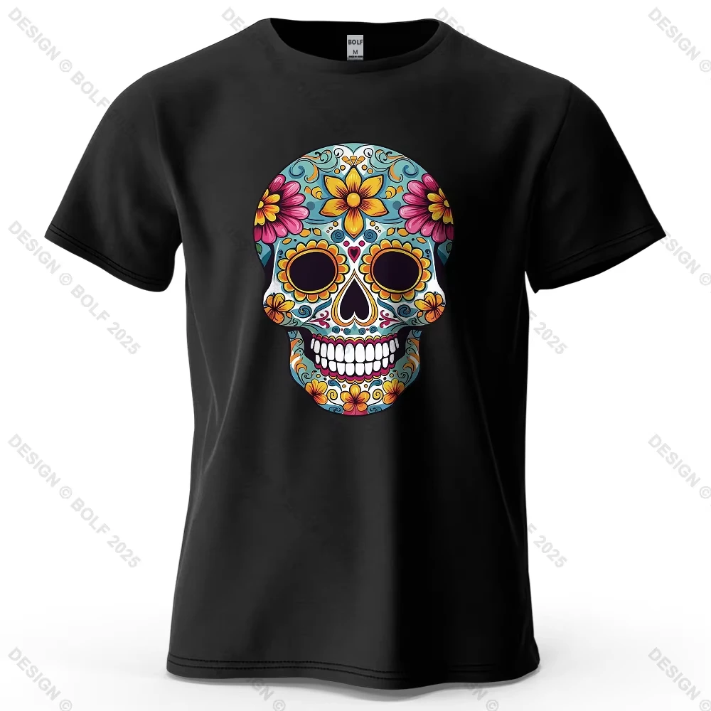 Mexican Sugar Skull Colorful Printed T-shirt Loose Version Day of The Dead Pattern T-shirt Women's T-shirt Street Clothing