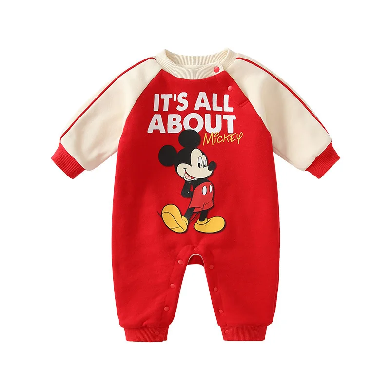 

MINISO Mickey Baby Boy Winter Onesie Newborn Long Sleeve Warm Thickened Infant Outing Romper Soft Outfit 0-1 Years Bodysuits