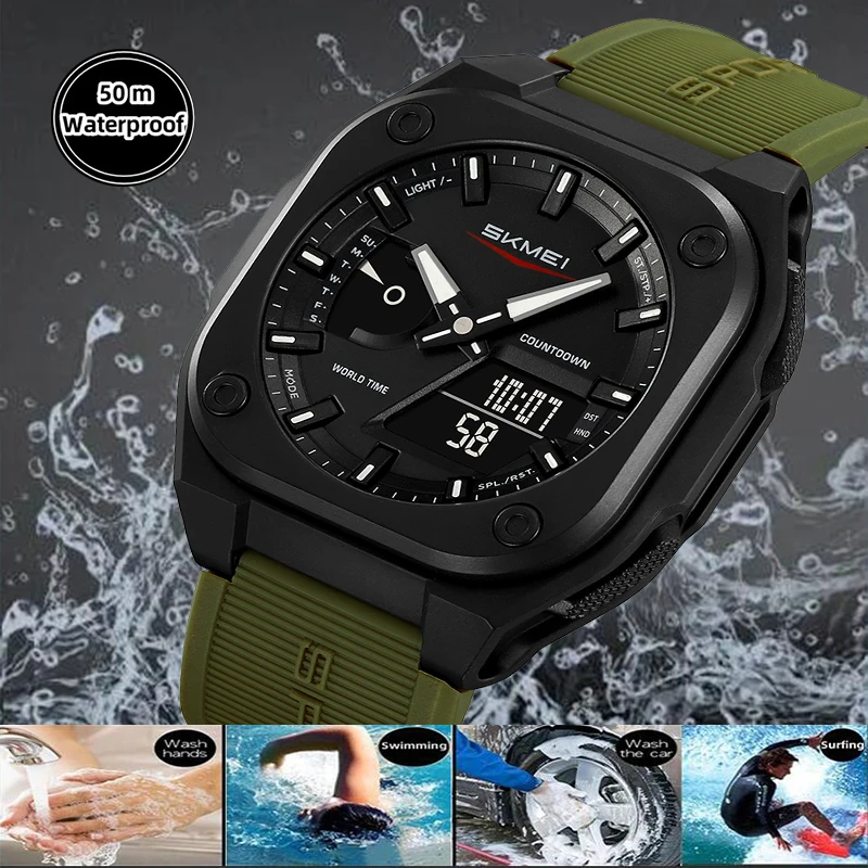 Skmei Multiple Time Zone Sports Watches for Mens Analog Digital Display 4 Alarm Clock Male LED Waterproof Electronic Wristwatch