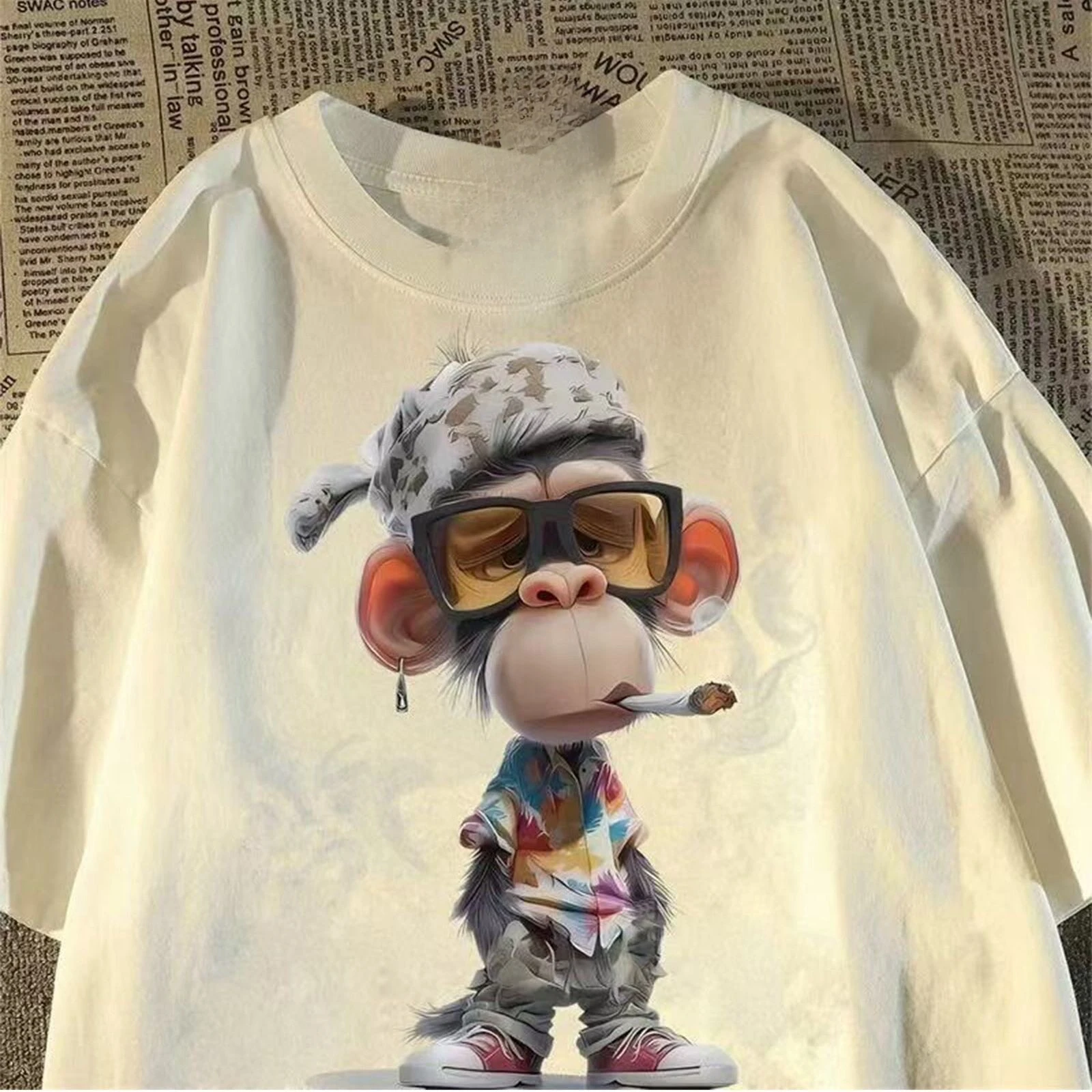 Cartoon Abstract Animal Y2k Anime Trend Art Retro Style Casual T-shirt Men's and Women's Luxury Brand