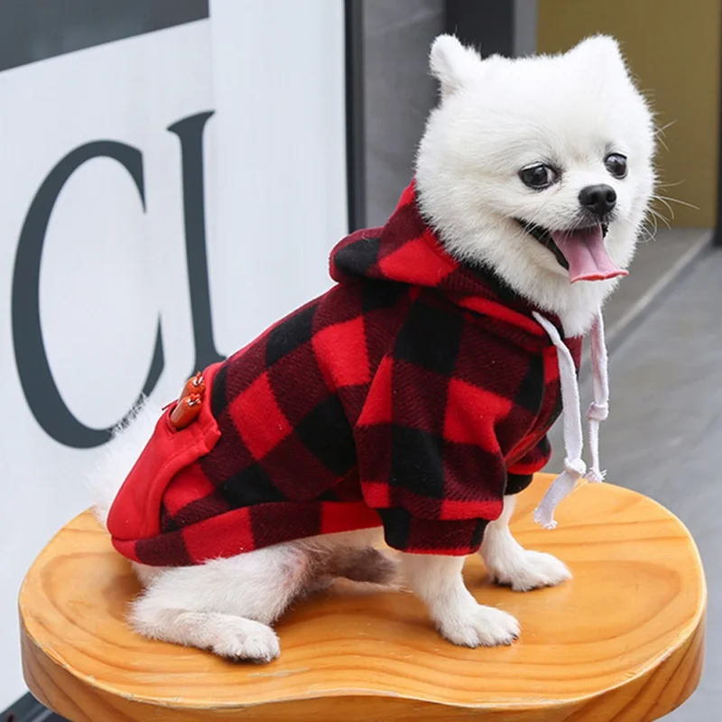 5XL Dog Clothes Plaid Coat Pet Hoodie Pocket Sweater For Small Large Dogs Clothes French Bulldog Pet Clothing Golden Retriever