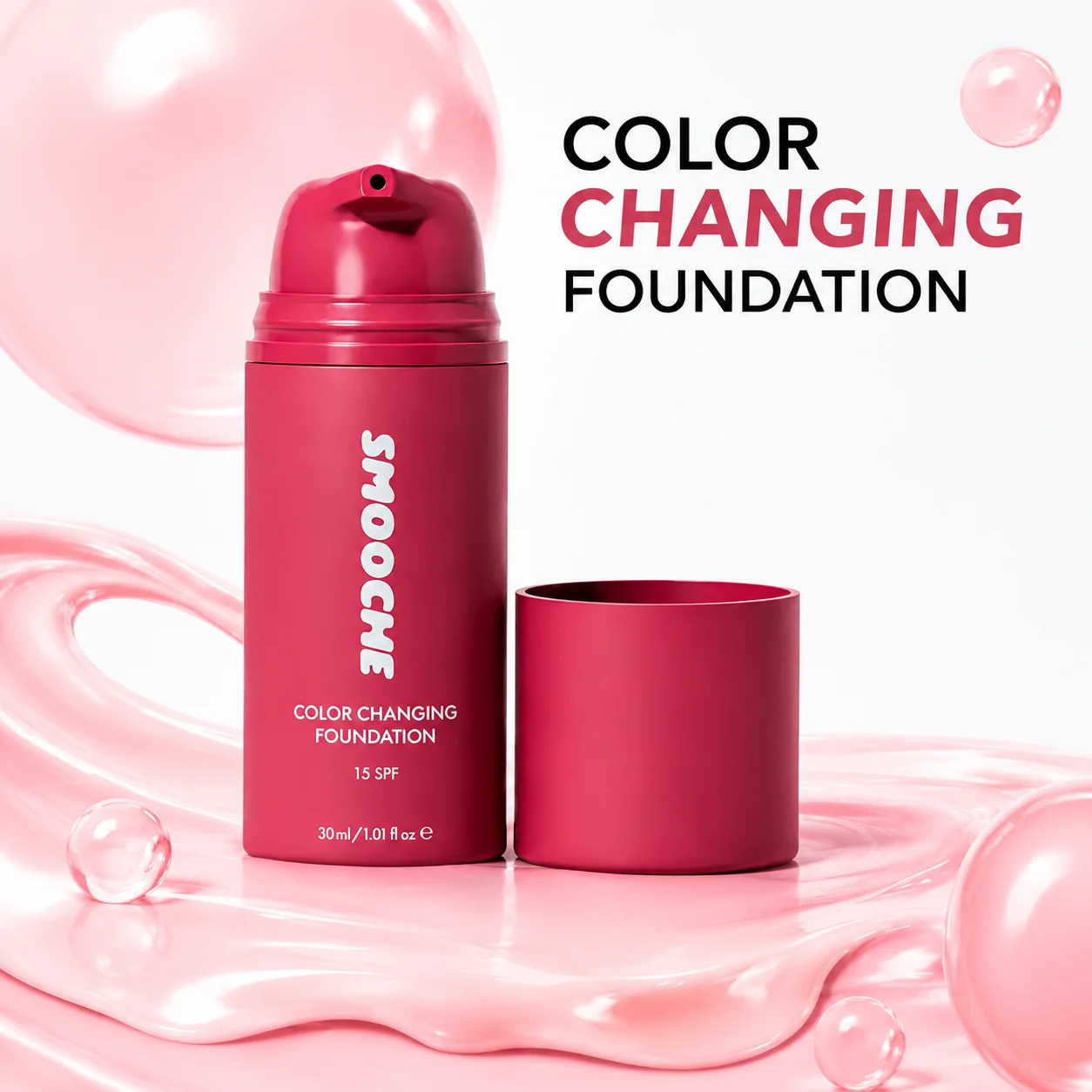 Fond de Teint Liquide Changeant de Couleur SMOOCHE, Hydratant, Contrôle du Sébum, Tenue Longue Durée, Maquillage Portable pour le Visage, Base de Teint Cosmétique