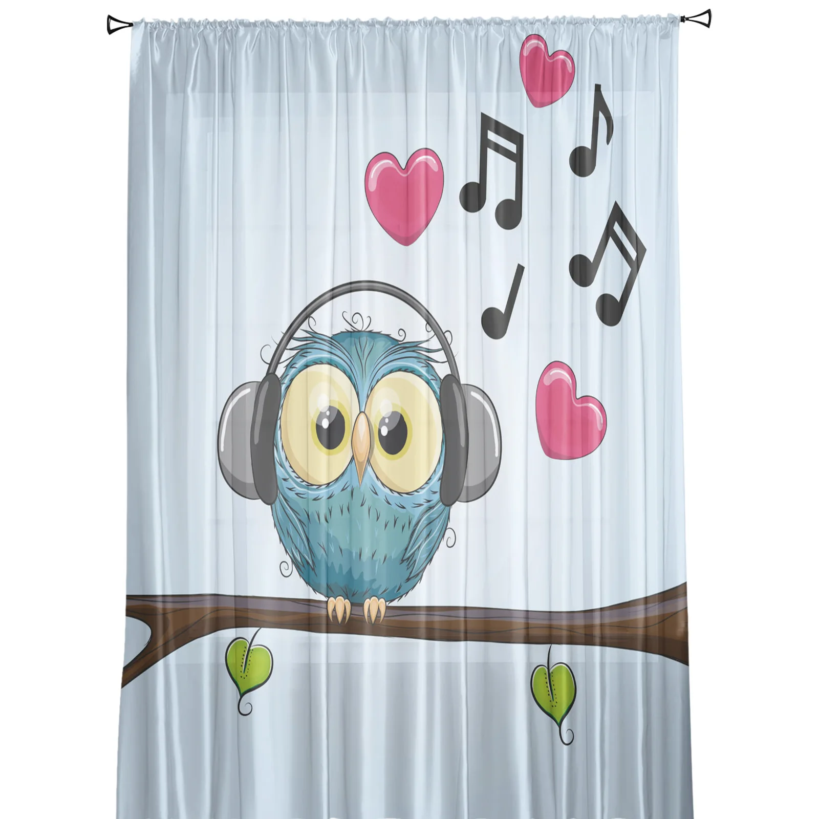 Cartoon Owl Music Love Heart Kawaii Sheer Curtains for Living Room Decoration Window Curtains Kitchen Tulle Voile Curtains